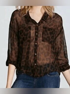 Free People Easy Rider Sheer Leopard Blouse